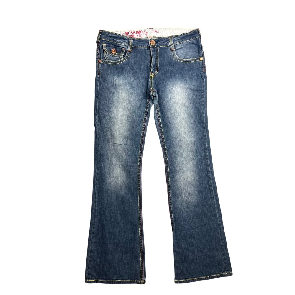Mossimo Y2K Flare Leg Jeans Size 11 Thick Stitch Embroidered Flap Pockets
